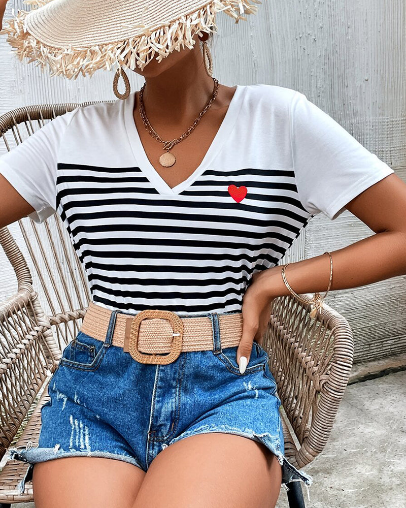 Women's Striped V-Neck Tee – Azura – view 4