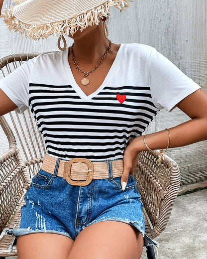 Women's Striped V-Neck Tee – Azura – view 4