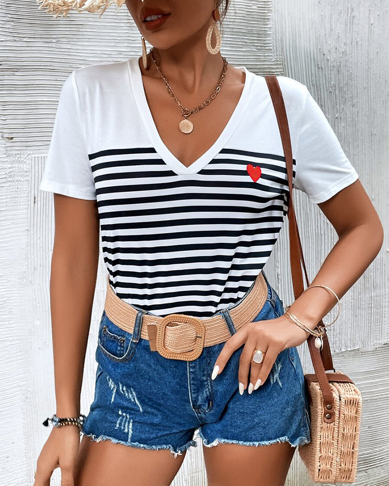 Women's Striped V-Neck Tee – Azura – view 3