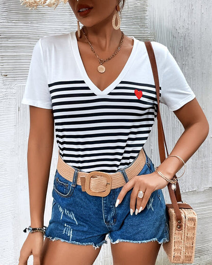 Women's Striped V-Neck Tee – Azura – view 3