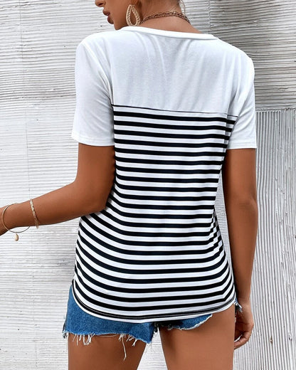 Women's Striped V-Neck Tee – Azura
