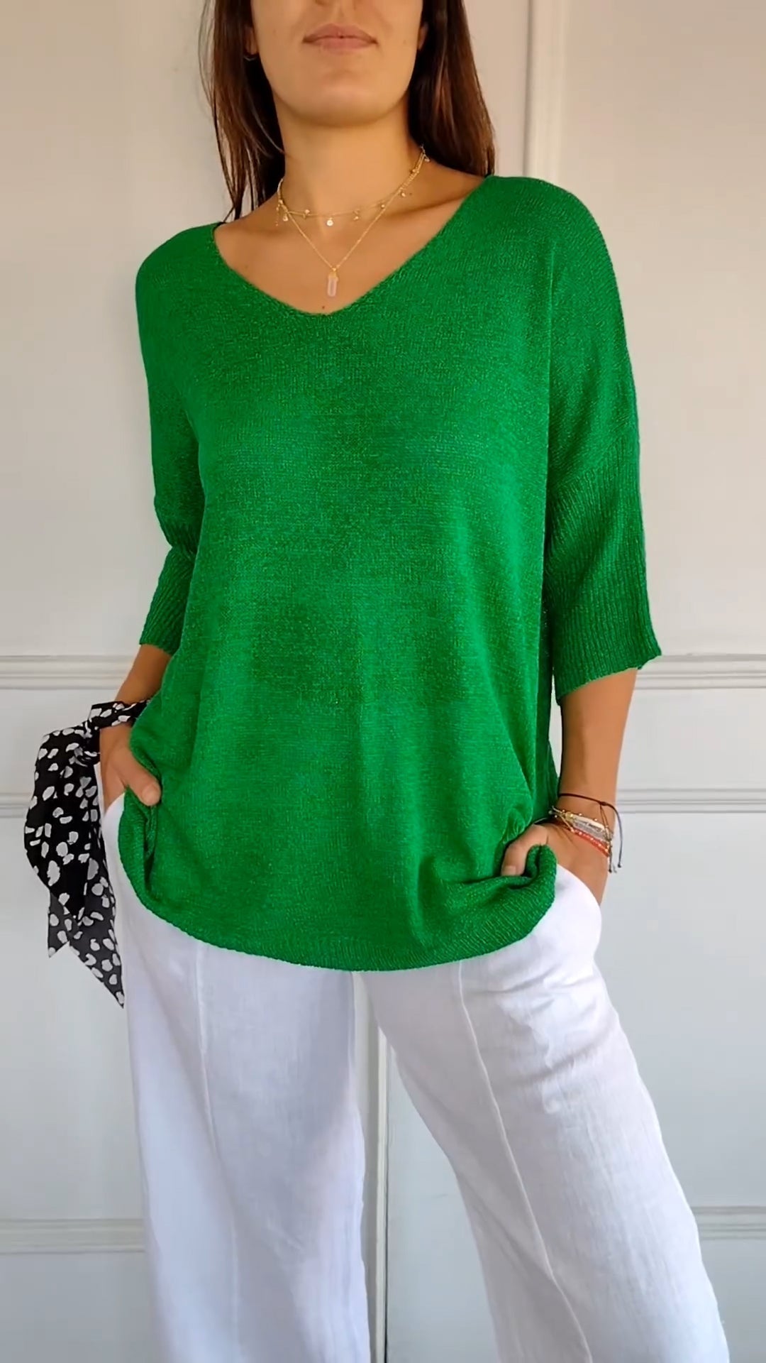 Women's Knit V-Neck Tee – Fabiene – Green