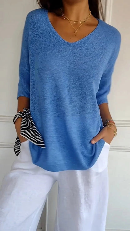 Women's Knit V-Neck Tee – Fabiene – view 2