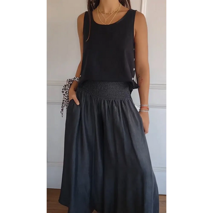 Cotton-Linen Tank with Side Buttons – Mavis – Black