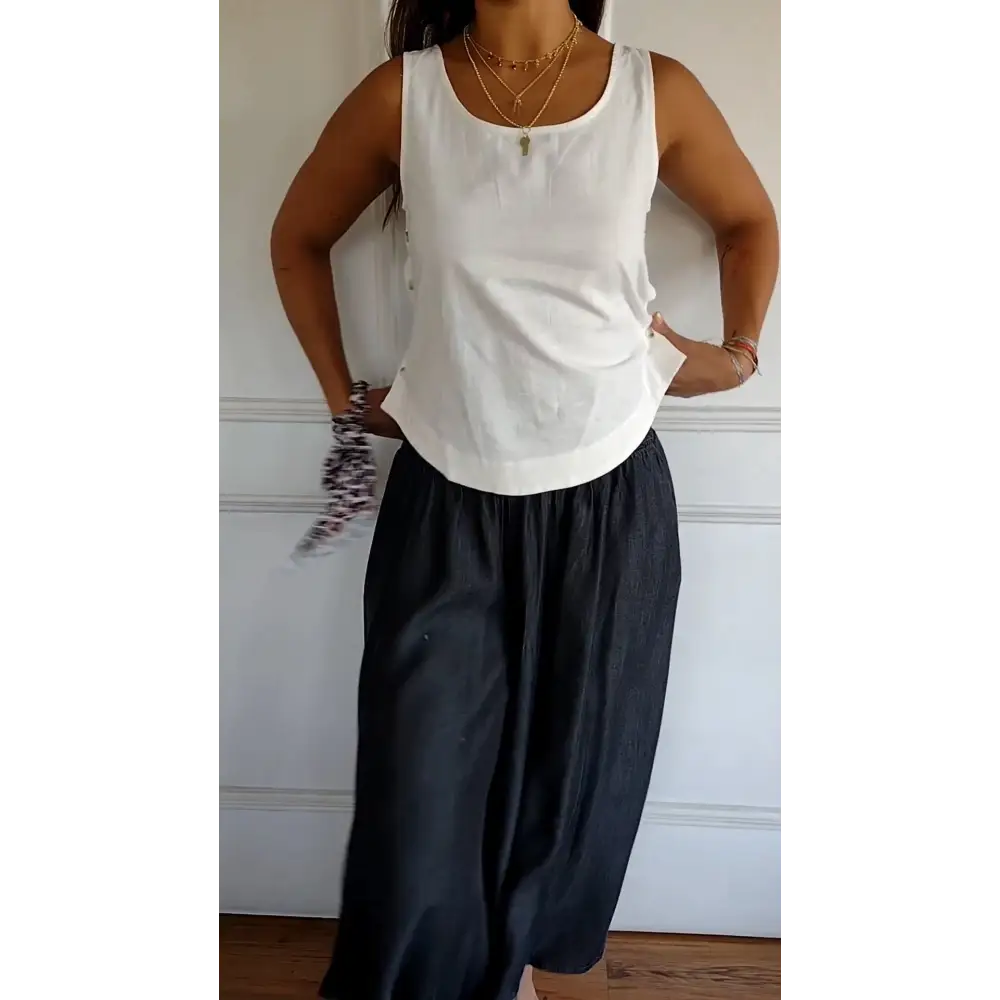 Cotton-Linen Tank with Side Buttons – Mavis – view 2