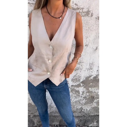 Cotton-Linen V-Neck Vest – Jamie