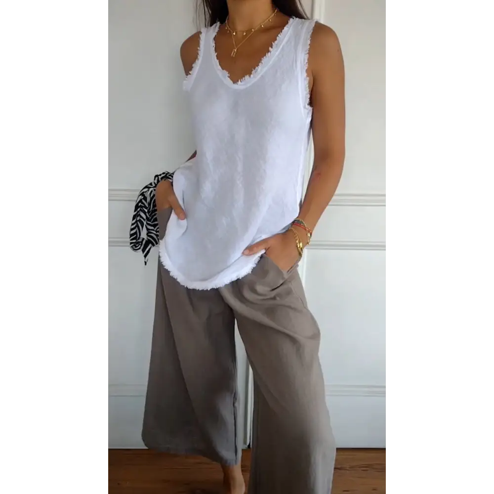 Cotton-Linen V-Neck Tank with Raw Edges – Joelle