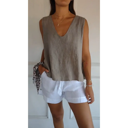 Cotton-Linen Tank with Back Strap Detail – Selena – Linen
