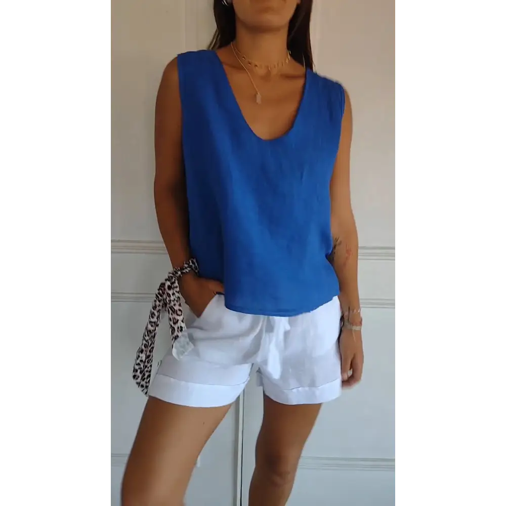 Cotton-Linen Tank with Back Strap Detail – Selena – view 3