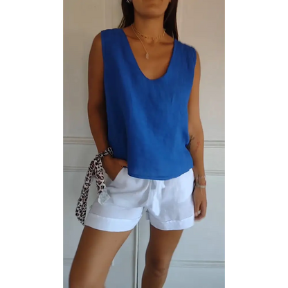 Cotton-Linen Tank with Back Strap Detail – Selena – view 3