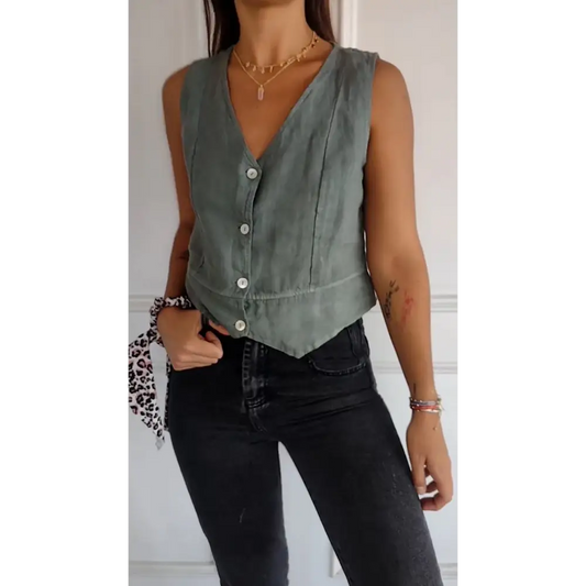 Slim-Fit Cotton-Linen Vest – Dominique – White