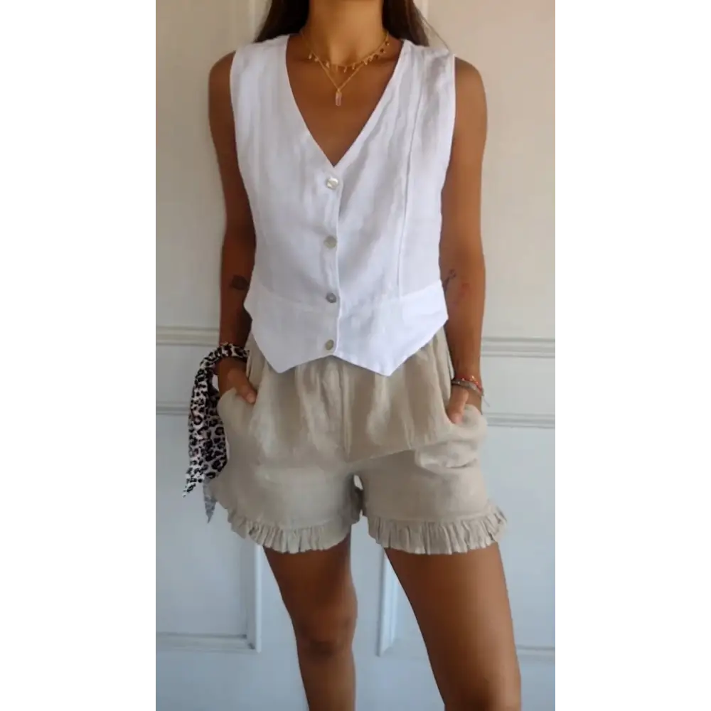 Slim-Fit Cotton-Linen Vest – Dominique – view 3