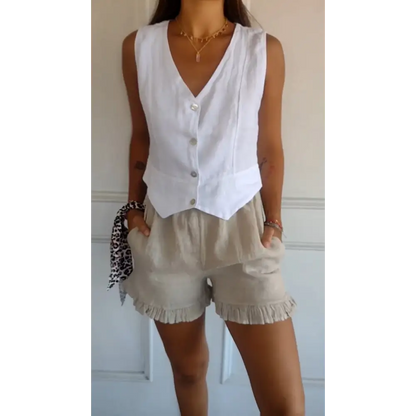 Slim-Fit Cotton-Linen Vest – Dominique – view 3