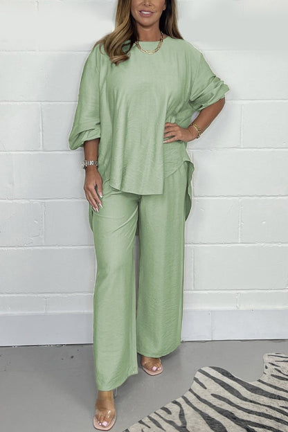 Casual Satin Crewneck Set – Hadley – Light Green