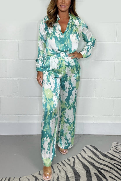Casual Printed Satin Set – Dinah – Green
