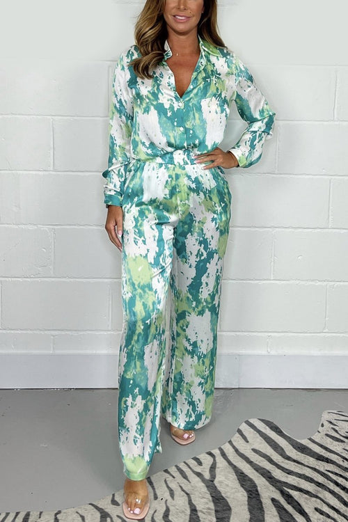 Casual Printed Satin Set – Dinah – Green