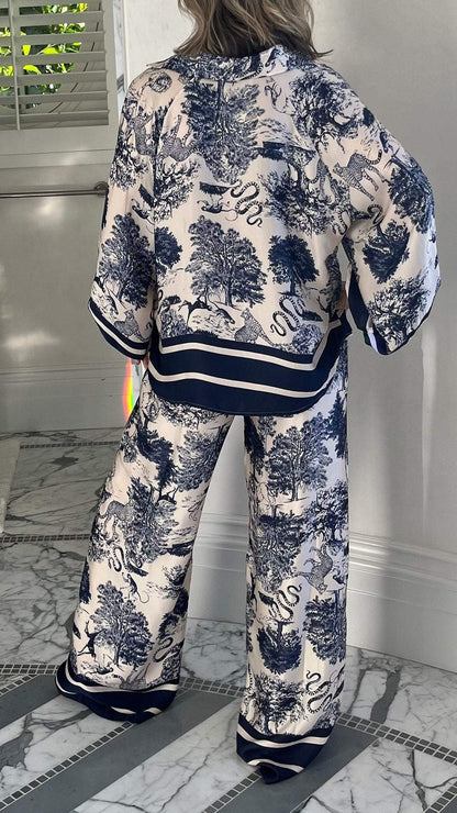 Casual Printed Long-Sleeve V-Neck Set – Hyacinth – view 3