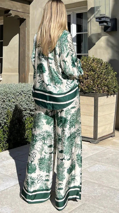 Casual Printed Long-Sleeve V-Neck Set – Hyacinth – view 4