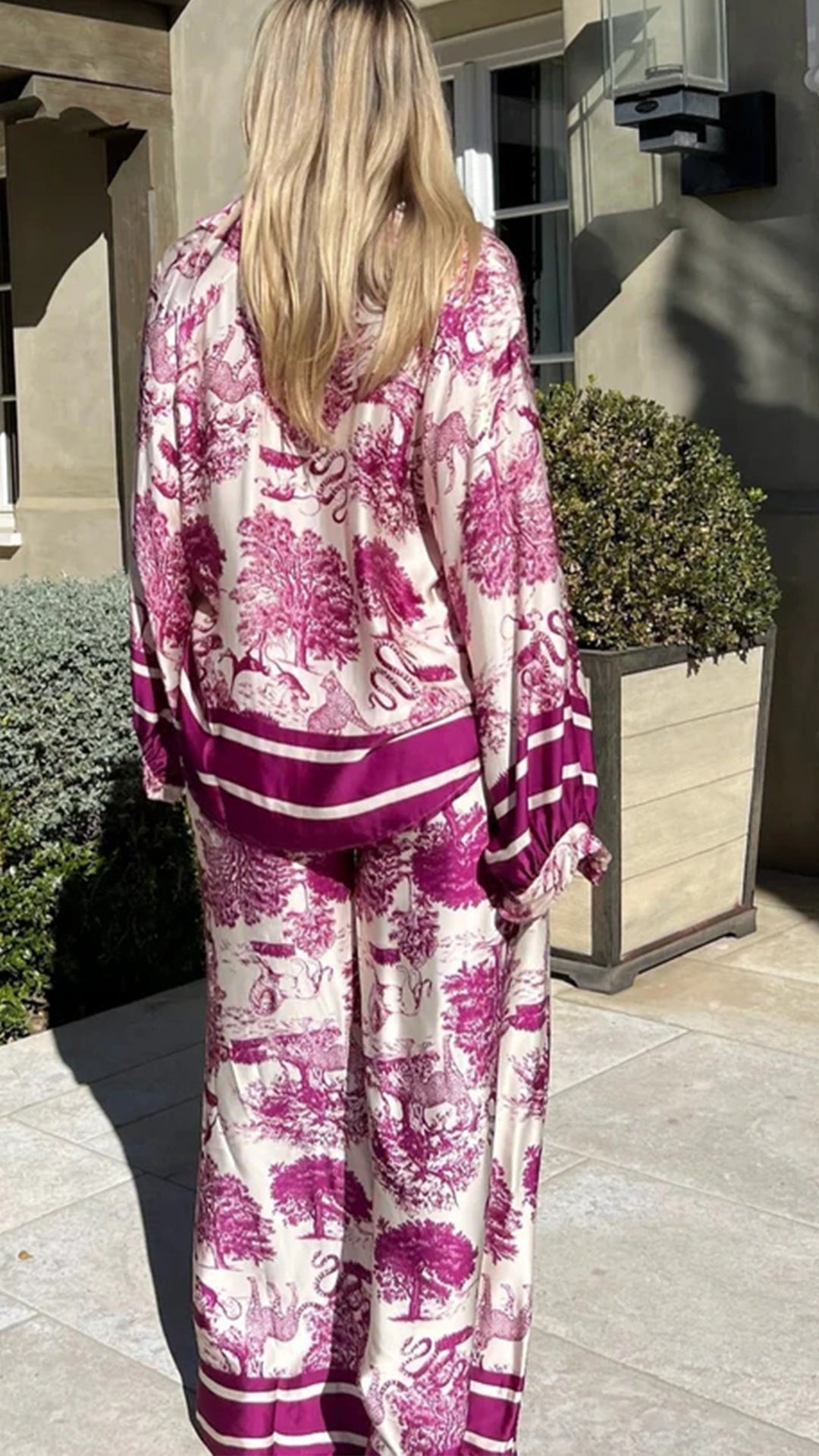 Casual Printed Long-Sleeve V-Neck Set – Hyacinth – view 6