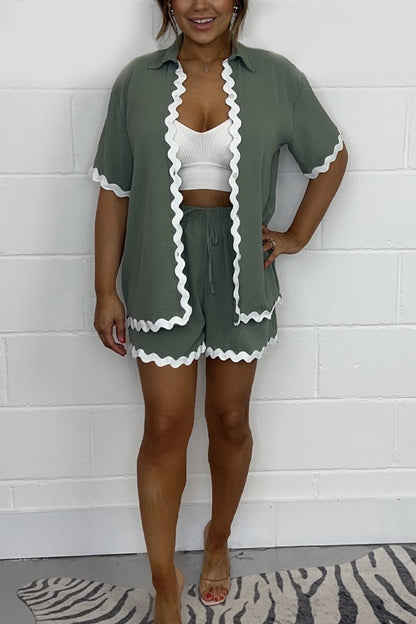 Casual Pleated Printed Set – Stella – Military Green