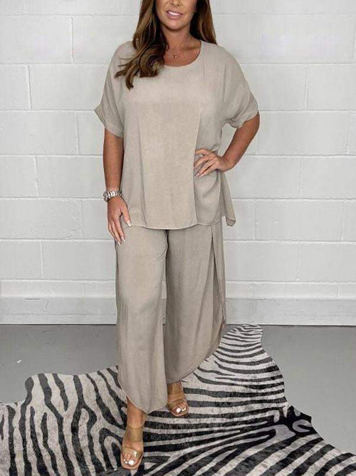 Relaxed Solid Casual Set – Malia – Light Khaki