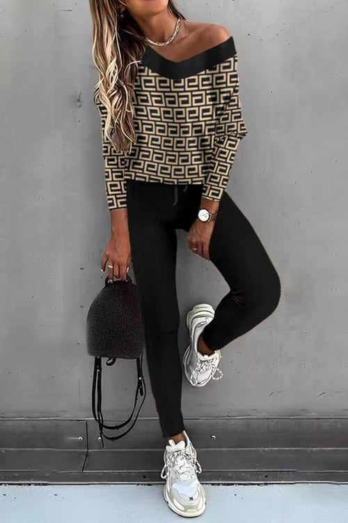 Long-Sleeve Top and Color-Block Pants Set – Sophie – Yellow