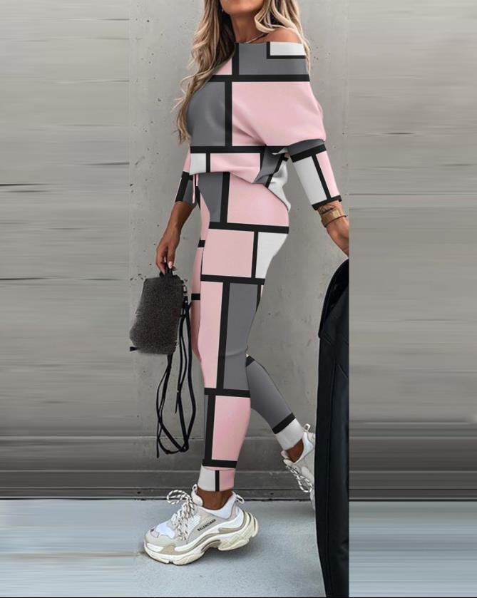 Casual Long-Sleeve Top and Color-Block Pants Set – Peyton