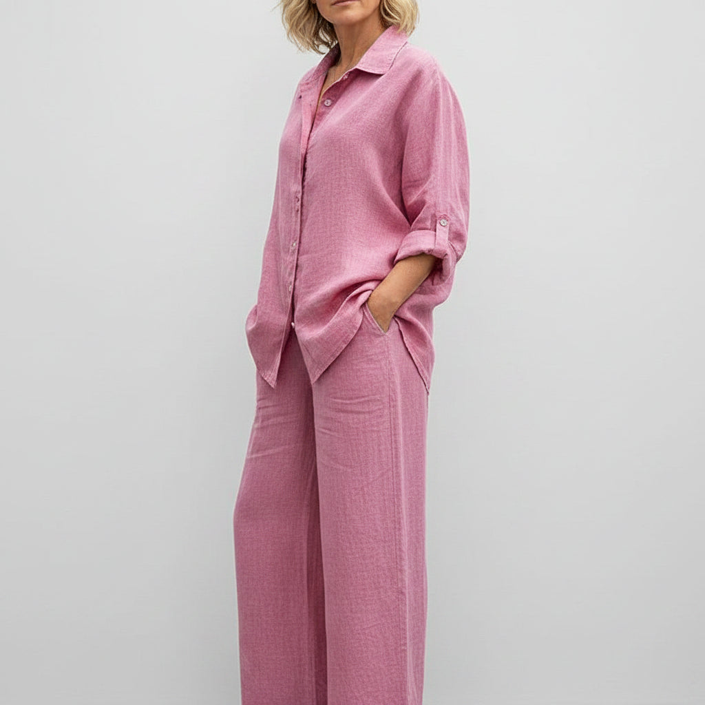 Viscose Shirt and Pants Set – Bonnie – Pink