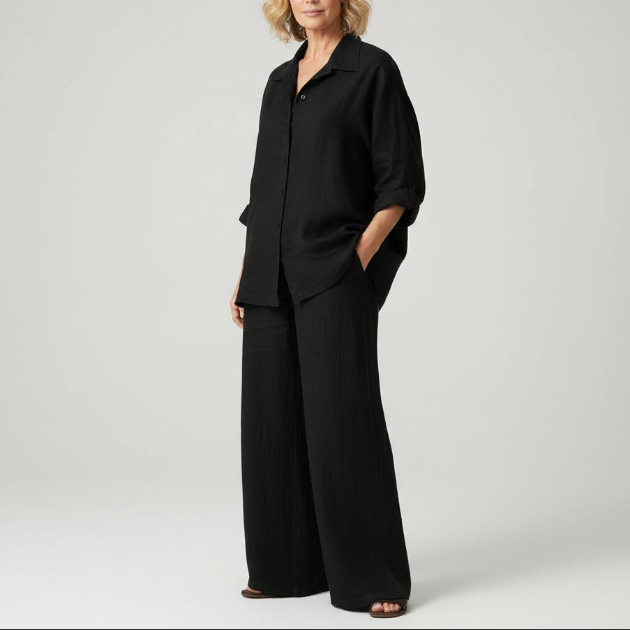 Viscose Shirt and Pants Set – Bonnie – Black