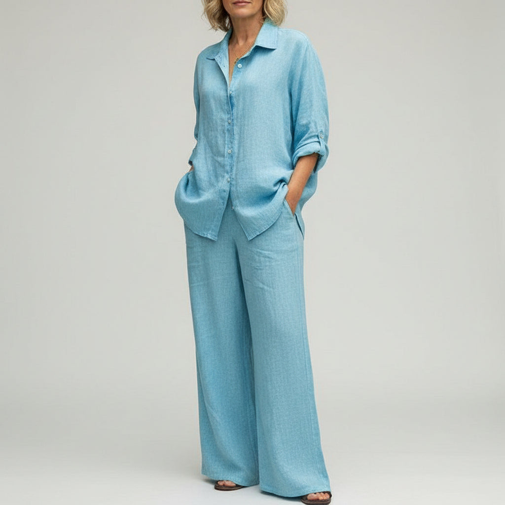 Viscose Shirt and Pants Set – Bonnie – Light Blue