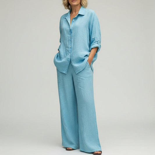 Viscose Shirt and Pants Set – Bonnie – Light Blue