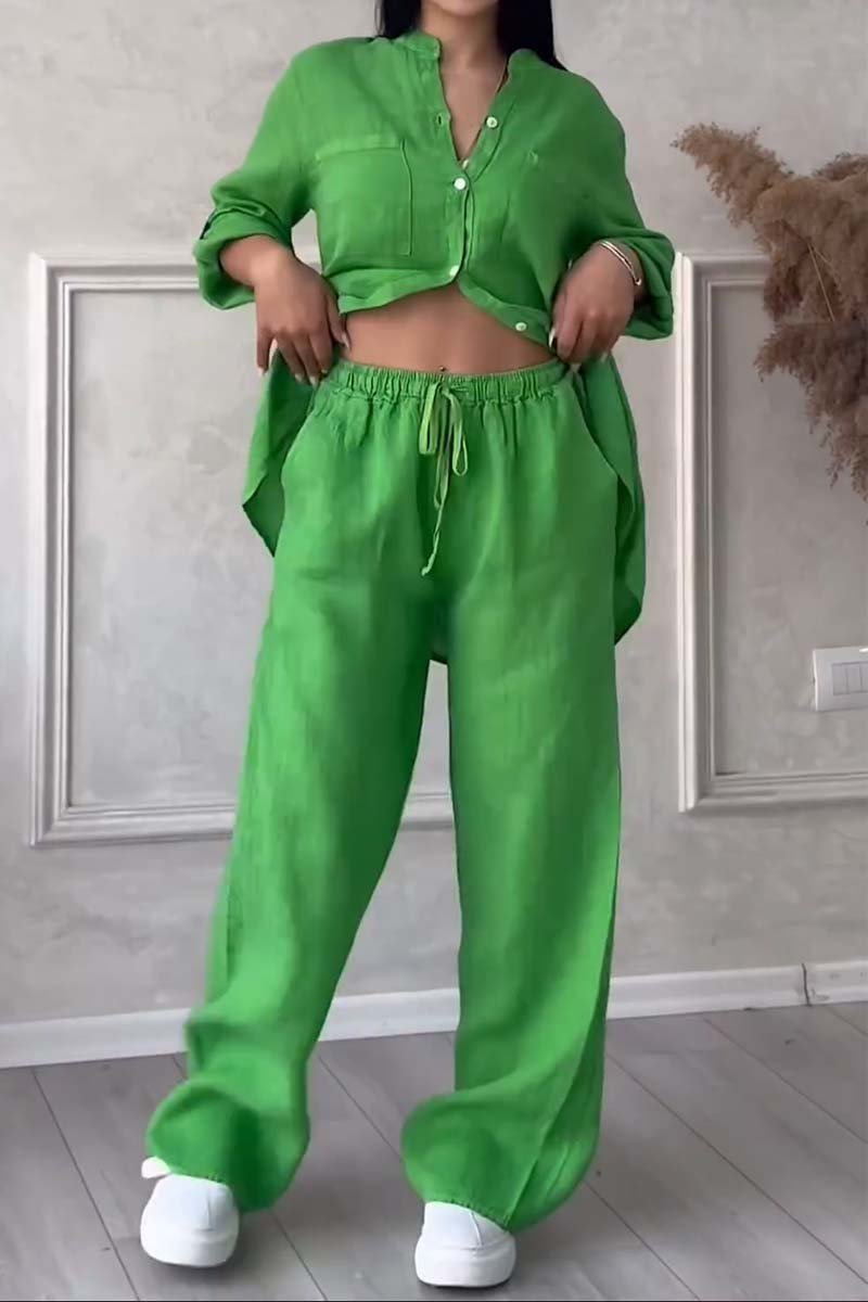 Casual Linen-Cotton Set – Ximena – Green
