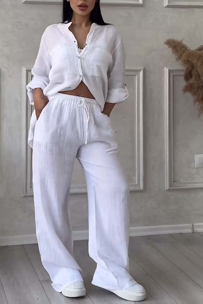 Casual Linen-Cotton Set – Ximena – White
