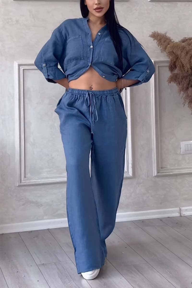 Casual Linen-Cotton Set – Ximena – Blue