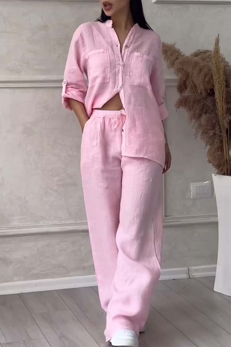 Casual Linen-Cotton Set – Ximena – Pink