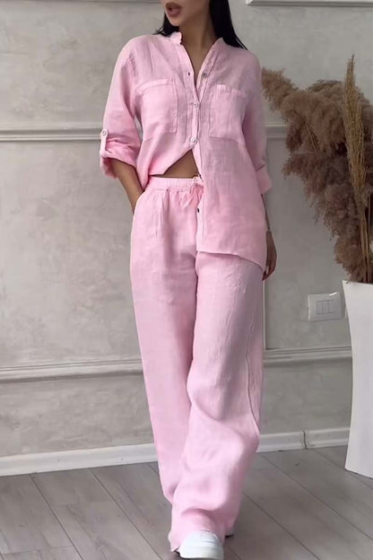 Casual Linen-Cotton Set – Ximena – Pink