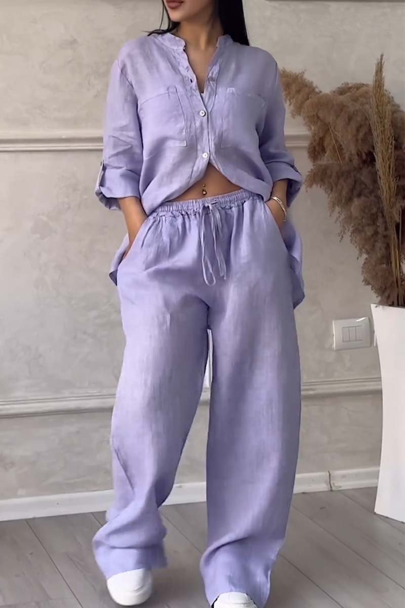 Casual Linen-Cotton Set – Ximena – Purple
