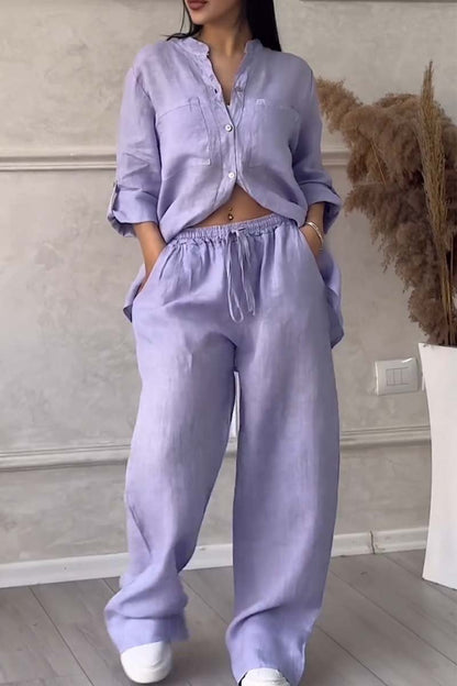 Casual Linen-Cotton Set – Ximena – Purple