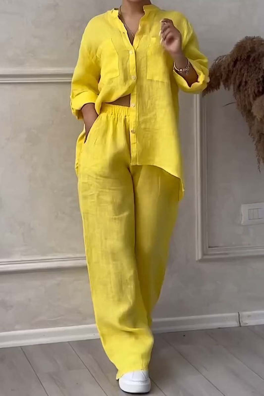 Casual Linen-Cotton Set – Ximena – Yellow