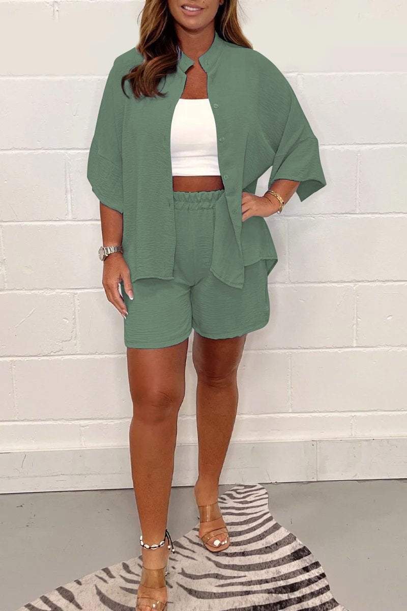 Casual Shirt and Shorts Set – Lila – Military Green
