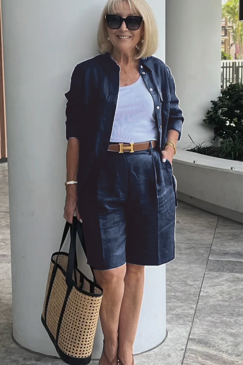 Linen-Cotton Shirt and Shorts Set – Verona – Blue