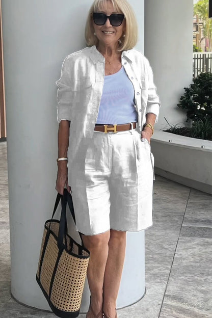 Linen-Cotton Shirt and Shorts Set – Verona – White