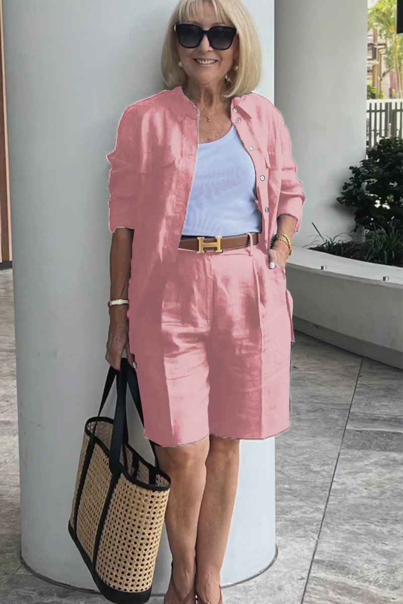 Linen-Cotton Shirt and Shorts Set – Verona – Pink