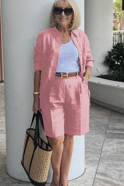 Linen-Cotton Shirt and Shorts Set – Verona – Pink