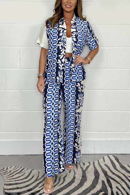 Printed Shirt and Pants Set – Roxana – Blue