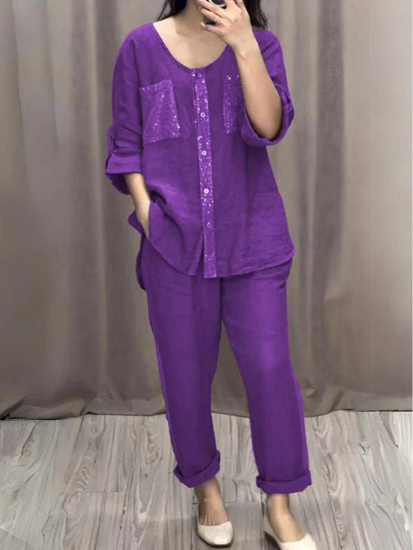 Two-Piece Cotton-Linen Set – Aurora – Purple