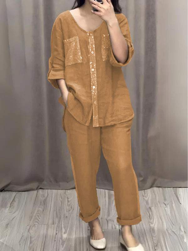 Two-Piece Cotton-Linen Set – Aurora – Khaki