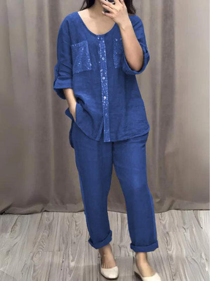 Two-Piece Cotton-Linen Set – Aurora – Blue