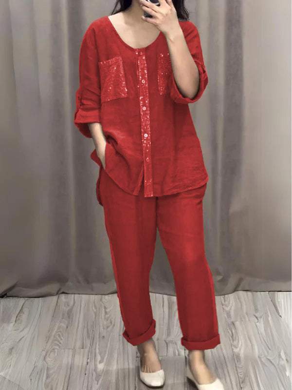 Two-Piece Cotton-Linen Set – Aurora – Red