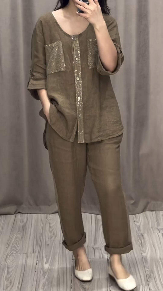 Two-Piece Cotton-Linen Set – Aurora – Brown
